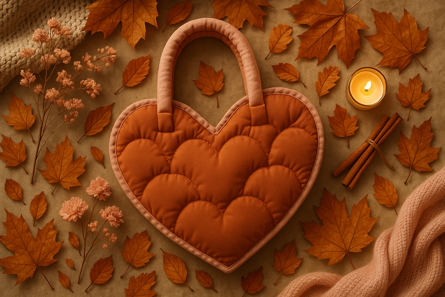 A love letter to fall — in every stitch.

Featuring our Autumn heart puff tote,&nbsp;and so much more! in autumn tones kissed with pink, this collection blends coziness with elegance. Perfect for gifting or savoring the season yourself.