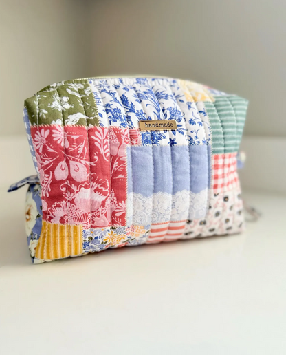 Regency Rose Quilted Makeup Bag – 100% Cotton Carryall
