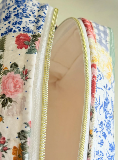 Regency Rose Quilted Makeup Bag – 100% Cotton Carryall