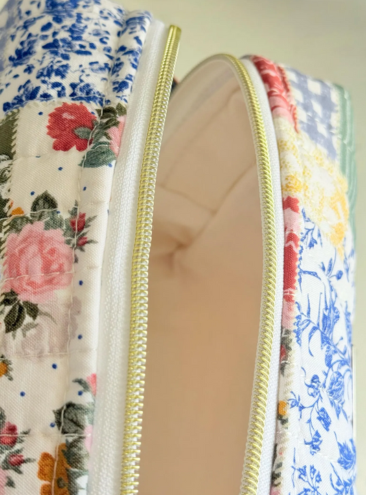 Regency Rose Quilted Makeup Bag – 100% Cotton Carryall