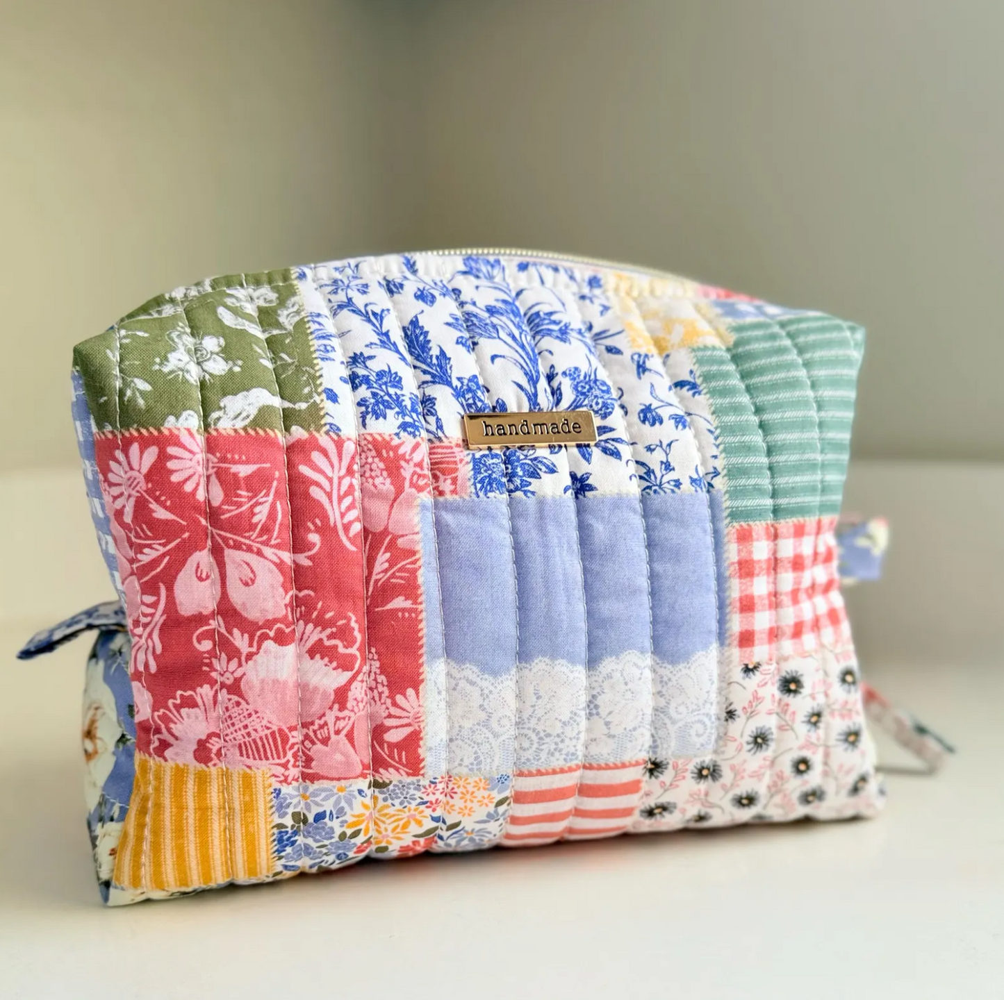 Regency Rose Quilted Makeup Bag – 100% Cotton Carryall