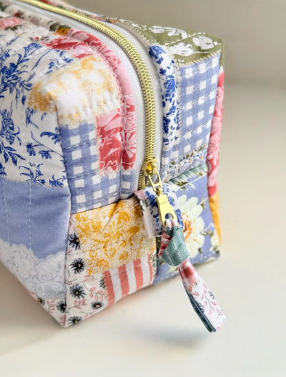 Regency Rose Quilted Makeup Bag – 100% Cotton Carryall